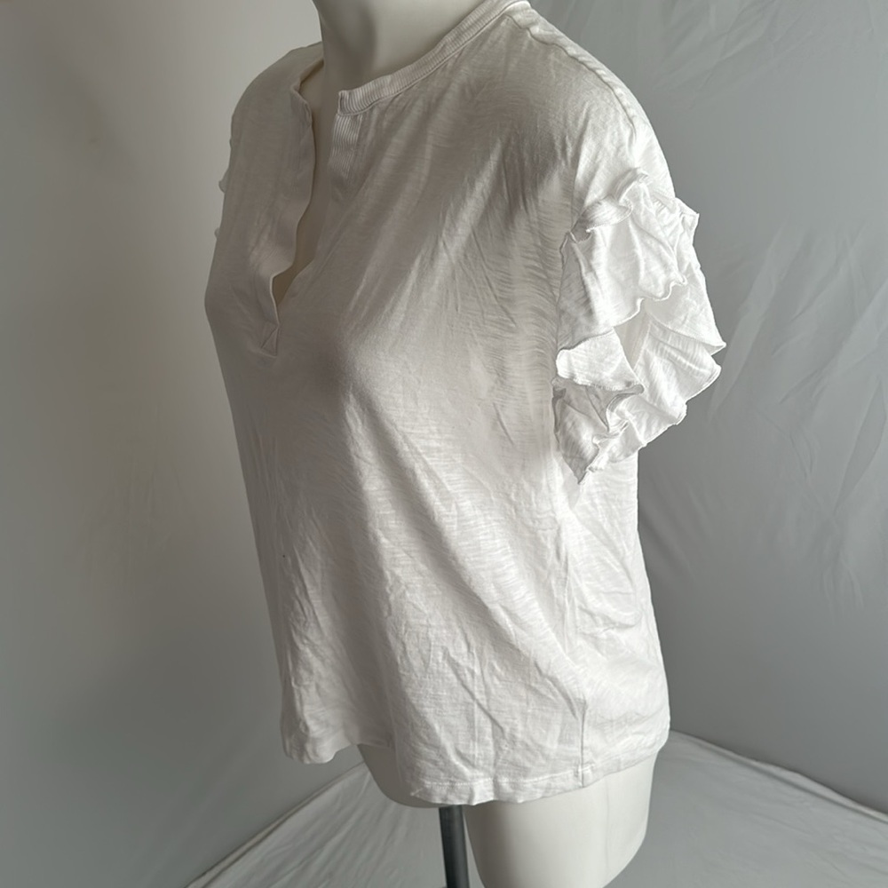 Another Love White Flutter Sleeve Split Neck T-Sh… - image 3